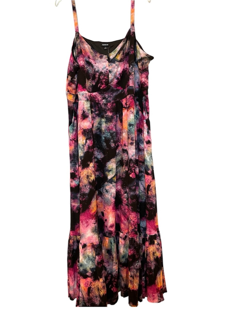 Torrid Rainbow Tie Dye Maxi Dress 3X Tiered Boho Galaxy Abstract Print - Picture 2 of 10